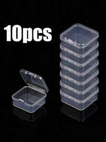 10件装方形透明塑料盒，收纳盒，用于存放珠子、耳环、耳塞、纽扣等物品