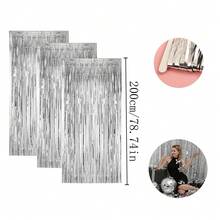3 piezas Cortinas de flecos de aluminio metalizado, telón de fondo plateado y dorado para fotomatón de fiesta, cumpleaños, boda, compromiso, despedida de soltera, homecoming, Acción de Gracias, decoración navideña