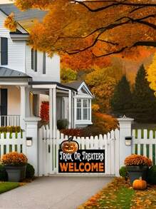 Large Trick Or Treaters Welcome Happy Halloween Yard Sign Home Outdoor Lawn Decoration With Stakes,Halloween Decorative Ground Plugs For Garden Patio Gates,Trick Or Treat Pumpkin Scary Spooky Decor