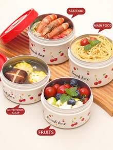 1 件/2 件/3 件/5 件可爱便携式保温便当盒套装，带保温午餐盒，4 个独立可堆叠午餐隔层，适合成人、学生、男士和女士，32 盎司/64 盎司（970 毫升/1940 毫升），樱桃红，1/2/4 层，学校用品 - 彩色 - 查看 3