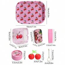 7pcs Rolling Tray Set W/Box Package, Cherry Lovers Can't Miss It! Includes -Friendly Grinder, Classic Size Rolling Tray, Glass Ashtray, Storage Box, Silicone Containers, 3-Tube Storage Containers, Cigarette Finger Holder|  Smoking Accessories Kit, For Besties, Friends, Girls And Any Smokers