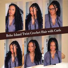Boho Island Twist Crochet Hair With Curls 8 Packs 18 Inch PreLooped Goddess Senegalese Twist Crochet Hair With Curly Ends Boho Senegalese Twist For Women PreTwisted Braiding Hair Extensions 1B#01 - 1B# - View 2