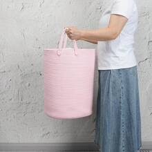 Woven Cotton Rope Laundry Basket-15"X20" Laundry Hamper-Rope Storage Basket For Dirty Clothes, Toys And Blankets Perfect For Bathroom, Nursery And Living Room Storage (Oatmeal)Halloween - 粉色 - 查看 7