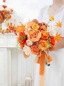 40pcs-Artificial Flowers Fall, Orange Faux Flowers With Stems Silk Mix Peony Combo Set Combination Silk Mixed Peony Rose Hydrangea Fake Flowers, Halloween Fall Decorations,Floral Decoration Gift, Wedding Bouquet, Home Artificial Flower Decoration, Happy Fall Party Supplies Thanksgiving Birthday,Hanksgiving Harvest Decor Party Supplies,Party, Wedding, Classroom,Home Thanksgiving Indoor Harvest Halloween,Autumn Harvest Party Supplies