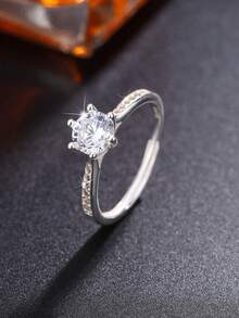 1pc S925 Sterling Silver Classic 6-Prong Zirconia Ring, Ideal Mother's Day Gift, Anniversary Gift For Lover, Suitable For Daily Wear, Luxury Jewelry For Women