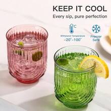 YUColored Vintage Drinking Glass Set Of 614Oz Colorful Water Glassware Art Deco Ripple Highball Glass Whiskey Cocktail Glasses For Bar Beverages Ice Coffee Juice Housewarming GiftsYU - Multicolor - View 5