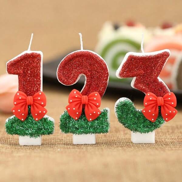 1pc Number 0-9 Digit Birthday Candles, Two Colors+Red Tie With Sequins, Suitable For Birthday Party Cake Decoration, Suitable For Anniversary Parties,Suitable For Cute Pet Theme Cake Decoration Candles, Cake Decoration Pure Handmade DIY,Preferred Gift