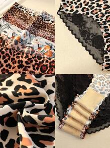 5 piezas de bragas para mujer con estampado de leopardo y encaje, ropa interior cómoda, transpirable y de ajuste ceñido, adecuada para todas las estaciones y uso diario
