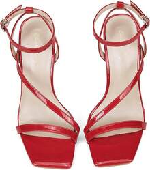 Women's Crystal Stilettos Heeled Sandals, 4 Inch Square Open Toe Strappy Sexy High Heels Ankle Strap Buckle Heels For Party Wedding Dress Daily Wear Shoes - Red - View 5