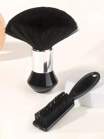1/2pcs Black Barber Hair Brush Set, Men's Shaving Soft Brush & Makeup Cleaning Salon Tool With Black Abs Handle Premium Hair Styling Brush Set - Durable Nylon Bristles For Smooth Styling, Professional Barber Clipper & Trimmer Cleaning Brush, Perfect Beard Grooming Essential