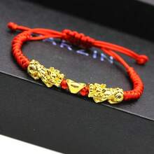 1pc Gold Plated Double Pixiu Red Rope Lucky Bracelet Handmade