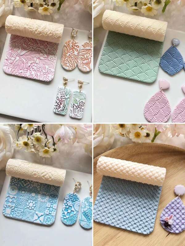 Multi-Element Small Square, Fan Texture, Woven Dots, And Floral Series Soft Clay Rollers - Soft Clay Earring Making Tools, High Precision Texture Roller Mold Set, DIY Creative Decorative Earrings, Brooches, Pendants And Other Production Tools