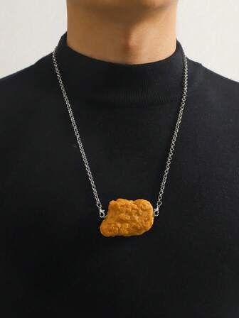 1 Pc Funny Fried Chicken Nugget Pendant Necklace Men's Food Festival