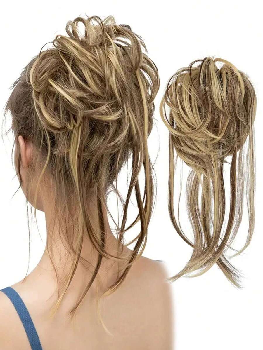 Synthetic Elastic Messy Bun Hairpieces Curly Scrunchie Black Blonde Brown Chignon Band Updo Donut For Women Natural Fake Hair