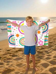 1 Pc Personalized Printed Beach Towel, Rainbow Background With Cartoon Elements, Wedding Favor/Best Friend Birthday Gift/Back To School, Support Font & Color DIY, Striped Beach Towel/Bath Towel, Summer New Customized With Name, Essential For Wedding Honeymoon + Children Camping Towel, Can Add Name & Date, Graduation/Team Building/Maternity & Baby Supplies, Corporate LOGO Customization, Girls Trip/Baby Shower/Wedding Supplies - Multicolor - View 6