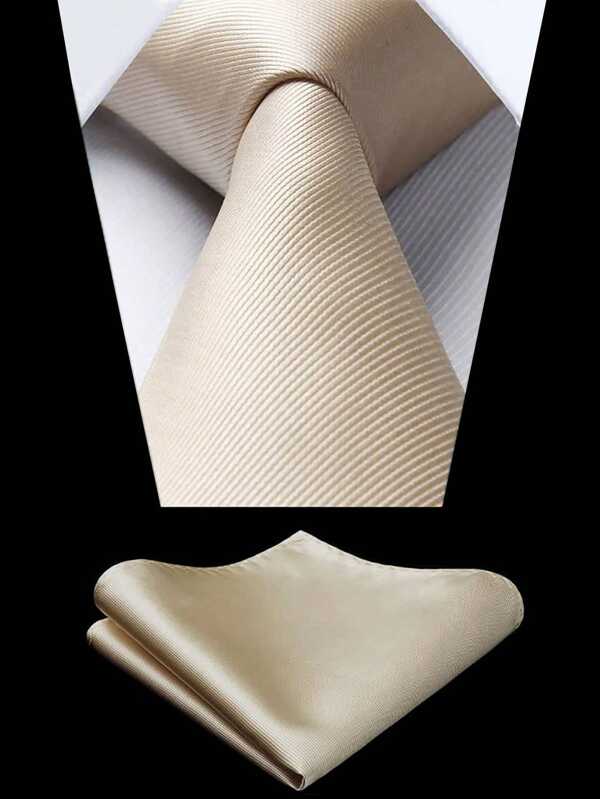1 set Corbata y Pañuelo de Bolsillo, Juego de Corbata y Pañuelo de Bolsillo de Textura Champán de 3.15" para Hombres, Conjunto Formal de Corbata para Boda y Fiesta, Corbata Satinada Tejida de unicolor y Juego de Pañuelo de Bolsillo