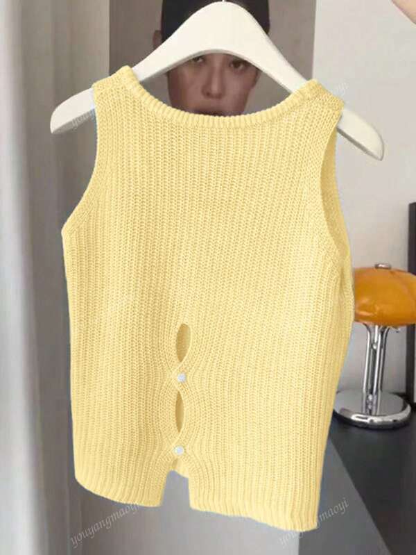 Butter Yellow Cooling Casual Elegant Waistcoat, Backside Buttoned Split, Essential For Spring/Summer Outdoor, Travel And Daily Wear