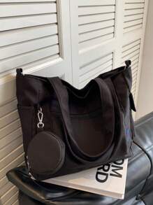 Bolso de tela tipo tote de gran capacidad unisex con monedero, 1 pieza de nuevo estilo coreano para estudiantes de secundaria y universidad, bolso casual de hombro cruzado, bolsa de lona, bolso para mujeres con bolsillo para monedas, bolso escolar de gran capacidad, portátil, adecuado para adolescentes, mujeres, estudiantes universitarios, perfecto para oficina, universidad, escuela primaria, secundaria, preparatoria, trabajo, negocio, viajes, compras