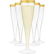 30 Plastic Classic Champagne Disposable Flutes For Parties Plastic Cups Wedding Party Toasting Cocktail Cups Bulk Party Pack Gold Rim 01 - 金邊 - 查看 1