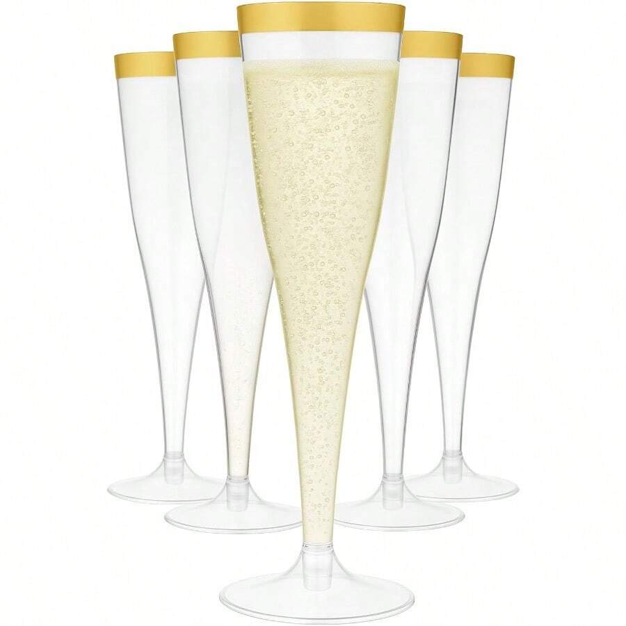 30 Plastic Classic Champagne Disposable Flutes For Parties Plastic Cups Wedding Party Toasting Cocktail Cups Bulk Party Pack Gold Rim 01 - 金邊 - 查看 1
