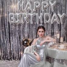 3 piezas Cortinas de flecos de aluminio metalizado, telón de fondo plateado y dorado para fotomatón de fiesta, cumpleaños, boda, compromiso, despedida de soltera, homecoming, Acción de Gracias, decoración navideña