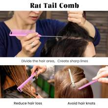5Pcs Pink Hair Brushes & Tools Set: Topsy Tail, Edge, Bristle Brush, Rat Tail Comb, Slick Back Brush For Women & Girls' Hair Styling