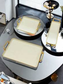 1pc Rectangular Modern Luxury Design Tray, Suitable For Dessert, Cake, Snacks, Wedding, Home & Office Use, With Handle