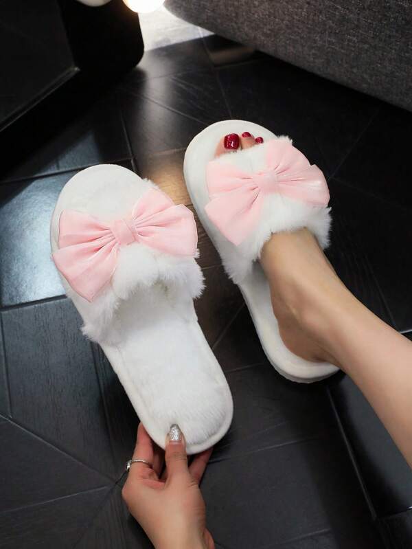Open teenpantoffels met strik, warme en ademende pantoffels voor dames, geschikt voor thuisgebruik in alle seizoenen.