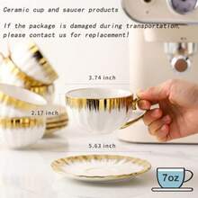 Cappuccino Cups With Saucers 7 Oz Porcelain Double Espresso Cups Set Ceramic Turkish Coffee Cups With Gold Trim Tea Cups Set Of 6 Cafe Cups For Latte Mocha Au Lait White - whiteandgold-06 - View 6
