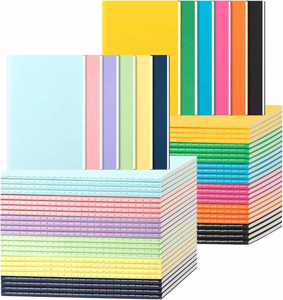 24 Pack Colorful Lined Notebooks For Writing, Journals Bulk, A5 Composition Books, 8.3x5.5 Inch, 60 Pages, 30 Sheets Sketchbooks For Office School Travel Supplies (Lined-24 Pack, 12 Colors) - 有襯裡-60包 - 查看 1
