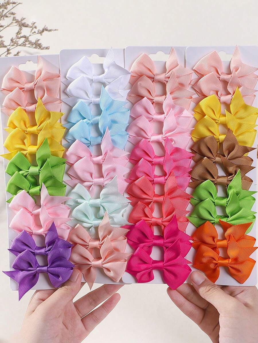 10/24 件女孩螺纹丝带蝴蝶结发夹，多色燕尾鳄鱼发夹，女士日常时尚发饰。 - 24pcs - 查看 1