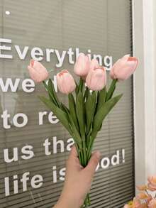 Artificial Tulip Flowers Decor, Home Decoration Accessories, Ins Style For Living Room, Bedroom, Suitable For Home, Wedding, Festival Decoration - Dusty Pink - View 9