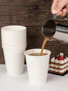 100pcs White Thickened Paper Cups, Disposable Milk Tea Coffee Cup, Disposable Craft Paper Colored Cups With Lid, Double-Layer Insulated Disposable Coffee/ Milk Tea Paper Cup , Festival, Party , For Christmas Party