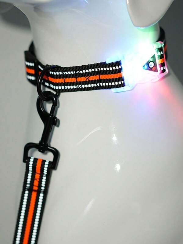 1 Set [Collare + Guinzaglio] Collare per Cani e Guinzaglio Combo con Strisce Riflettenti, Fibbia a Scatto Che Brilla al Buio in 3 Colori