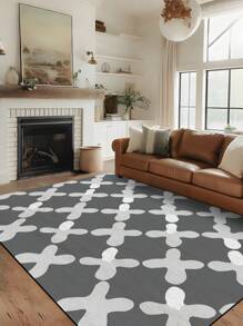 1pc Luxurious Retro Pattern Print Carpet, 1100g High-Density Faux Cashmere + TPR Washable Bottom, 0.6cm Thick, Classic Vintage Minimalist Elements, Soft Plush Area Rug, Suitable For Outdoor, Entrance, Living Room, Bedroom, Laundry Room, Bathroom, Machine Washable All-Season Large Size Mat, Home Decor