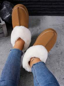 بوت ثلج لسيدات بنعل سميك مبطن قابل للارتداء مزود بياقة فرائية للماء والدفء، ارتفاع مغلق زلق في الثلج