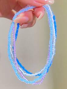 12pcs Glow In The Dark Beaded Anklets, Colorful Elastic Anklets Suitable For Women's Daily And Beach Outfits - Multicolor - View 3