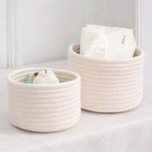 1个小麻绳收纳篮，手工制作的小物品收纳盒，桌面收纳篮收纳篮手工编织收纳盒可折叠收纳盒，适用于卧室，办公室，教室，浴室，桌面抽屉收纳盒摆件，多功能收纳盒 - 白色 - 查看 11