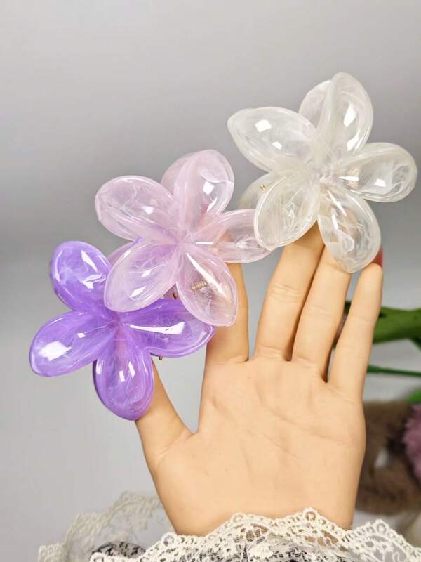 3pcs Ombre Flower Design Large Plastic Hair Clips, Fashion Elegant Versatile Hair Accessories In Pink, White, Purple Suitable For Daily, Casual, Party, Commute, Vacation, Hairstyling