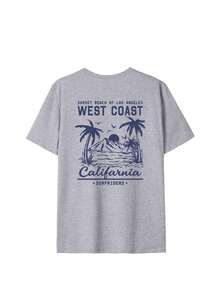 Summer Tops Mother's DayWomen's New Summer Casual Round Neck Short Sleeve T-Shirt, Simple Versatile Palm Tree Slogan Print, Suitable For Daily Wear. Graphic Tee, Women's T-Shirt Top Vacation.Loose And Comfortablesummer Clothes Easter - 灰色 - 查看 4