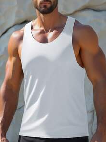 男士无袖健身背心，工字背设计，手臂活动更自由，适合举重和户外骑行，透气且不受限制 - 白色 - 查看 5