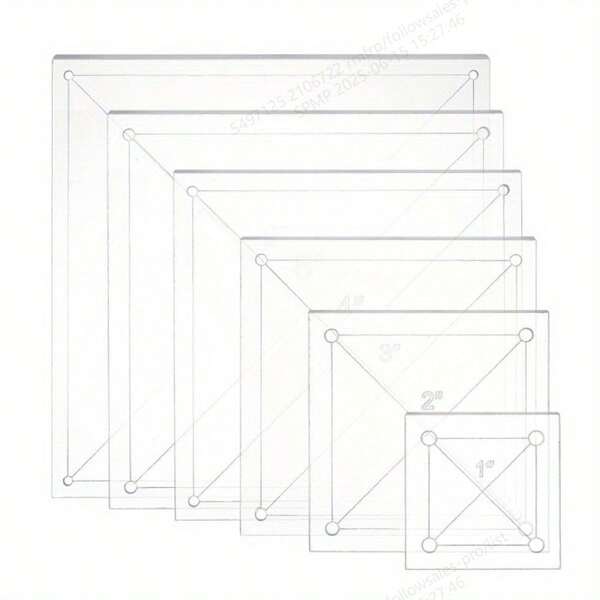 6pcs Acrylic Quilting Template Set - Transparent Square Pressure Plates For Crafting, Clear With 3mm Hole, Sizes 1.36" To 6.4"