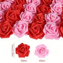 30 件人造玫瑰花头散装粉色玫瑰花头粉色仿花无茎假泡沫玫瑰迷你玫瑰花适用于 DIY 新娘送礼会婚礼花派对家居装饰