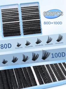 608pcs Eye Lash Clusters, D Curl, 80D+100D Curl, 8-16mm Length, DIY Eyelash Bundles For Natural Appearance, Ultra-Thick, Smart, Ultra-Soft, Ultra-Light, Reusable Individual Segment False Eyelashes, Suitable For Beginners, Daily Life, Wedding, Date, Party, Music Festival, Halloween Lash Clusters,Eye Lash Clusters,Individual Eyelashes,Lashes,Fake Lashes