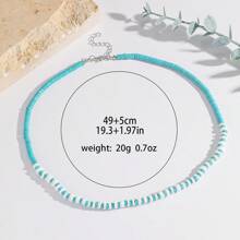 1pc Handmade Natural Turquoise & Shell Beaded Necklace, Fashion Versatile Unisex Couple Jewelry