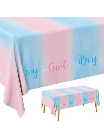 1Pc Pink Blue Gender Reveal Party Tablecloth | Disposable Waterproof Plastic Table Cover | Baby Shower Supplies | Dining Room & Party Decor