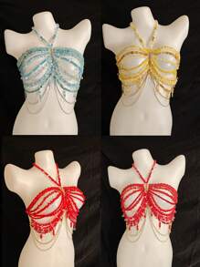 Sexy Lingerie Accessories Body Chain Halloween Costumes Women Sexy Body Chain For Women, Men & Crossdressers – Acrylic, Crystal, Sequins Chest Harness, Hollow-Out Pendant Vest, Hot Girl Bra Accessories For Nightclubs, Parties, Hotels, Carnivals, Couples