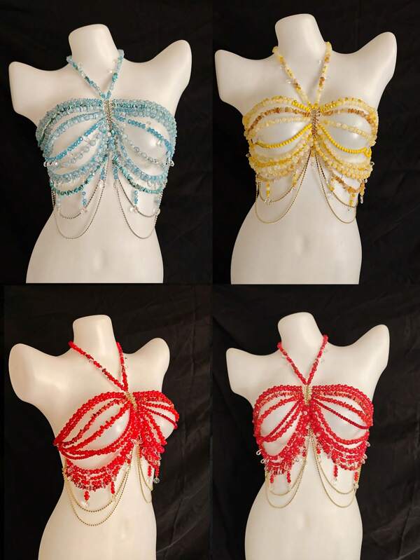 Sexy Lingerie Accessories Body Chain Halloween Costumes Women Sexy Body Chain For Women, Men & Crossdressers – Acrylic, Crystal, Sequins Chest Harness, Hollow-Out Pendant Vest, Hot Girl Bra Accessories For Nightclubs, Parties, Hotels, Carnivals, Couples
