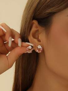 1 par de aretes de flor de cesta de diamante de aleación de color para banquete, regalo de fecha para damas