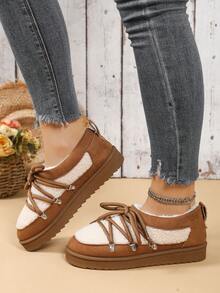 Bohemian Style Women's Warm Outdoor Casual Shoes, Fleece Snow Boots, New Fashion Versatile Low-Top Flat Women Shoes